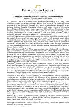 Petite Messe Solennelle : Religiosità Domestica E Solennità Liturgica Guida All’Ascolto a Cura Di Marco Faelli