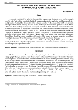 Arguments Towards the Rising of Ottoman Empire Osmanli Kuruluş Dönemi Tartişmalari