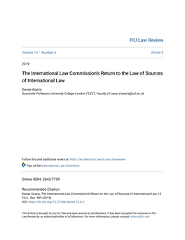 The International Law Commission's Return to the Law of Sources Of