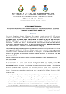 CENTRALE UNICA DI COMMITTENZA FOSSACESIA – ROCCA SAN GIOVANNI – SANTA MARIA IMBARO -PROVINCIA DI CHIETI- (Art.33, Comma 3 Bis, Del D.Lgs