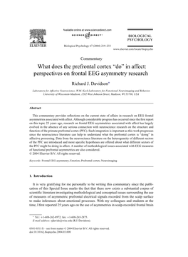 What Does the Prefrontal Cortex “Do” in Affect: Perspectives on Frontal EEG Asymmetry Research