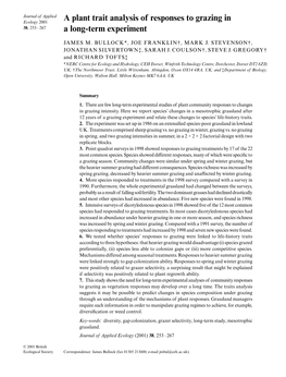 A Plant Trait Analysis of Responses to Grazing in a Long-Term Experiment