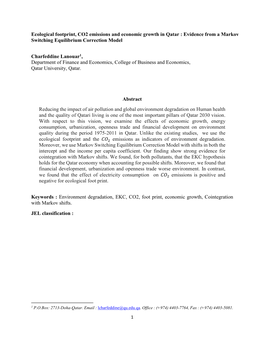 Ecological Footprint, CO2 Emissions and Economic Growth in Qatar : Evidence from a Markov Switching Equilibrium Correction Model