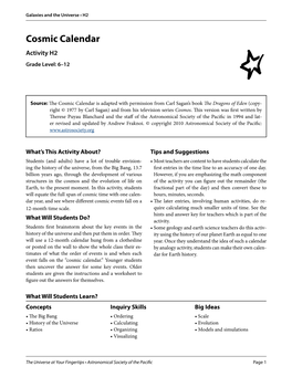 Cosmic Calendar Activity H2 Grade Level: 6–12