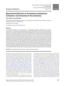 Reproductive Behaviors of Anoplophora Glabripennis (Coleoptera: Cerambycidae) in the Laboratory