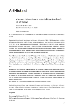 Clemens Holzmeister & Seine Schüler (Innsbruck, 16-18 Oct