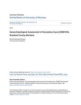 Geoarchaeological Assessment of Horseshoe Cave (24RB1094, Rosebud County, Montana