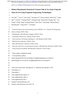 Robust Benchmark Structural Variant Calls of an Asian Using the State-Of-Art Long Fragment Sequencing Technologies