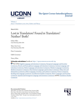 Lost in Translation? Found in Translation? Neither? Both? Esther Allen City University of New York