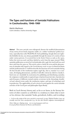 The Types and Functions of Samizdat Publications in Czechoslovakia, 1948–1989