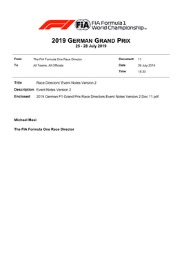 2019 GERMAN GRAND PRIX 25 - 28 July 2019