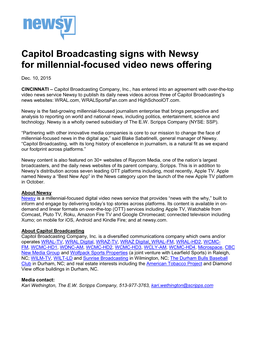 Capitol Broadcasting Signs with Newsy for Millennial-Focused Video News Offering