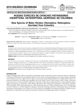 HEMIPTERA: HETEROPTERA: GERRIDAE) DE COLOMBIA New Species of Water Striders (Hemiptera: Heteroptera: Gerridae) from Colombia