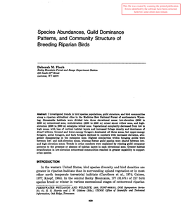 Species Abundances, Guild Dominance Patterns, and Community Structure of Breeding Riparian Birds