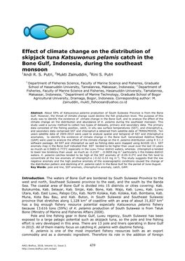 Effect of Climate Change on the Distribution of Skipjack Tuna Katsuwonus Pelamis Catch in the Bone Gulf, Indonesia, During the Southeast Monsoon 1Andi R