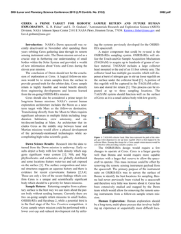 Ceres: a Prime Target for Robotic Sample Return and Future Human Exploration