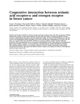 Cooperative Interaction Between Retinoic Acid Receptor-A and Estrogen Receptor in Breast Cancer