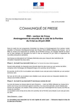 RN2 – Secteur De Crouy Aménagement De Sécurité De La Côte De La Perrière Du 4 Mai Au 24 Juin 2020