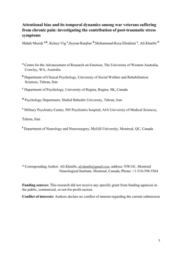 Attentional Bias and Its Temporal Dynamics Among War Veterans Suffering from Chronic Pain: Investigating the Contribution of Post-Traumatic Stress Symptoms