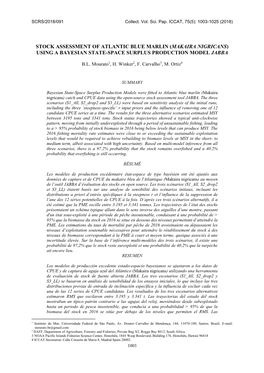 Stock Assessment of Atlantic Blue Marlin (Makaira Nigricans) Using a Bayesian State-Space Surplus Production Model Jabba