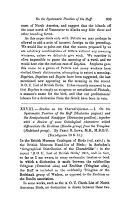 Studies on the Charadriiformes.I. on the Systematic Position of the Ruff