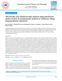 Microscopic and Submicroscopic Analysis Using Polymerase Chain Reaction of Asymptomatic Malaria in Nunkurus Village, Kupang District, Indonesia