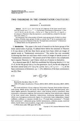 Two Theorems in the Commutator Calculush