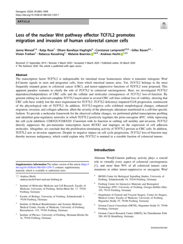 Loss of the Nuclear Wnt Pathway Effector TCF7L2 Promotes Migration and Invasion of Human Colorectal Cancer Cells