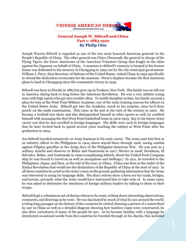 General Joseph W. Stilwell and China Part 1: 1883 - 1920 by Philip Chin