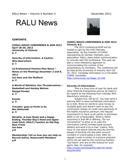 RALU News – Volume 4 Number 2 December 2011