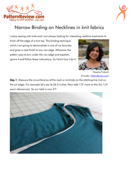 Narrow Binding on Necklines in Knit Fabrics
