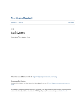 Back Matter University of New Mexico Press