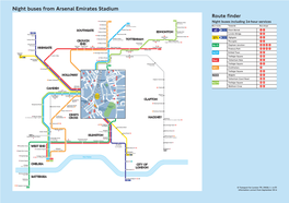 Night Buses from Arsenal Emirates Stadium Route Finder