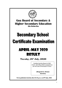SSC Result Booklet April-May 2020