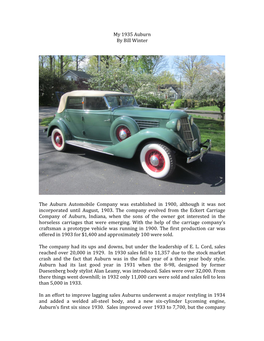 My 1935 Auburn by Bill Winter the Auburn Automobile Company Was Established in 1900, Although It Was Not Incorporated Until Augu