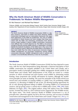 Why the North American Model of Wildlife Conservation Is Problematic for Modern Wildlife Management M