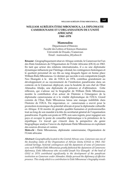 Mamoudou Département D’Histoire Faculté Des Lettres Et Sciences Humaines Université De Douala /Cameroun Email : Mamoudou T@Yahoo.Fr