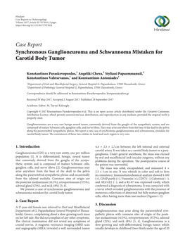 Case Report Synchronous Ganglioneuroma and Schwannoma Mistaken for Carotid Body Tumor