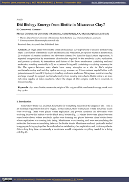 Did Biology Emerge from Biotite in Micaceous Clay? H