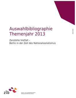 Auswahlbibliographie Themenjahr 2013