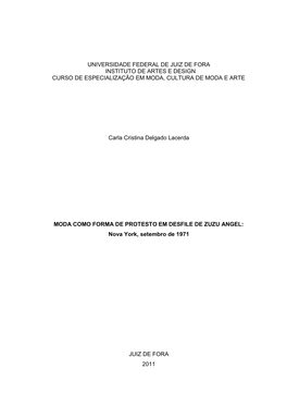 Universidade Federal De Juiz De Fora Instituto De Artes E Design Curso De Especialização Em Moda, Cultura De Moda E Arte