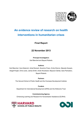 An Evidence Review of Research on Health Interventions in Humanitarian Crises