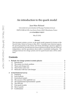 An Introduction to the Quark Model Arxiv:1205.4326V2 [Hep-Ph]