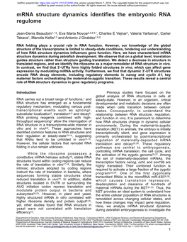 Mrna Structure Dynamics Identifies the Embryonic RNA Regulome