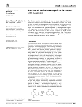 Structure of Isochorismate Synthase in Complex with Magnesium