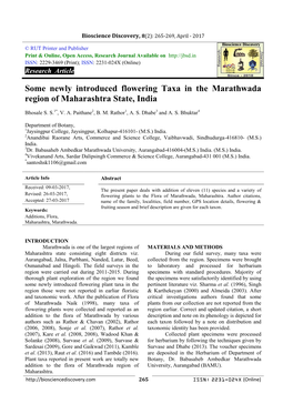 Some Newly Introduced Flowering Taxa in the Marathwada Region of Maharashtra State, India