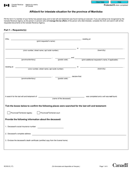 Affidavit for Intestate Situation for the Province of Manitoba