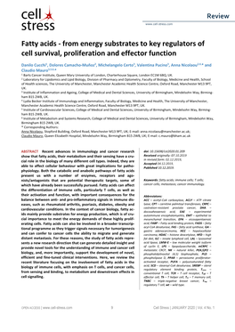 Fatty Acids - from Energy Substrates to Key Regulators of Cell Survival, Proliferation and Effector Function