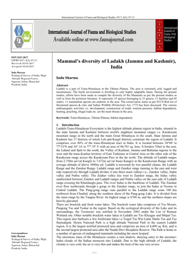 Mammal's Diversity of Ladakh (Jammu and Kashmir), India