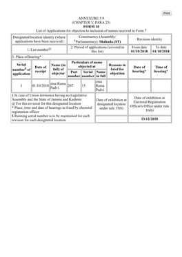 ANNEXURE 5.9 (CHAPTER V, PARA 25) FORM 10 List of Applications For